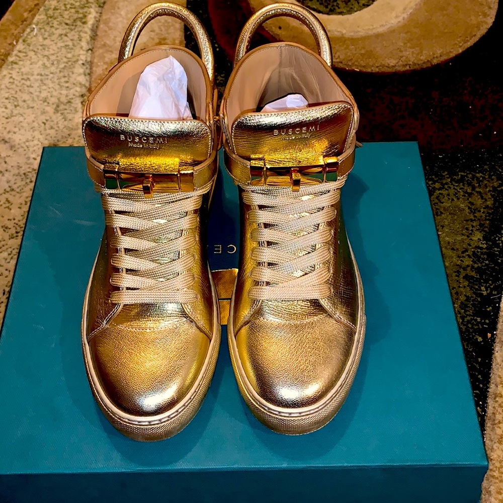 Buscemi 100mm Metallic High Top Sneaker Gold